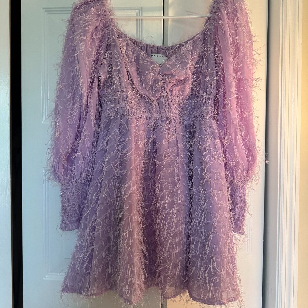 HOLIDAY - Balloon sleeve lavendar mini dress - size 8 - ASOS Design